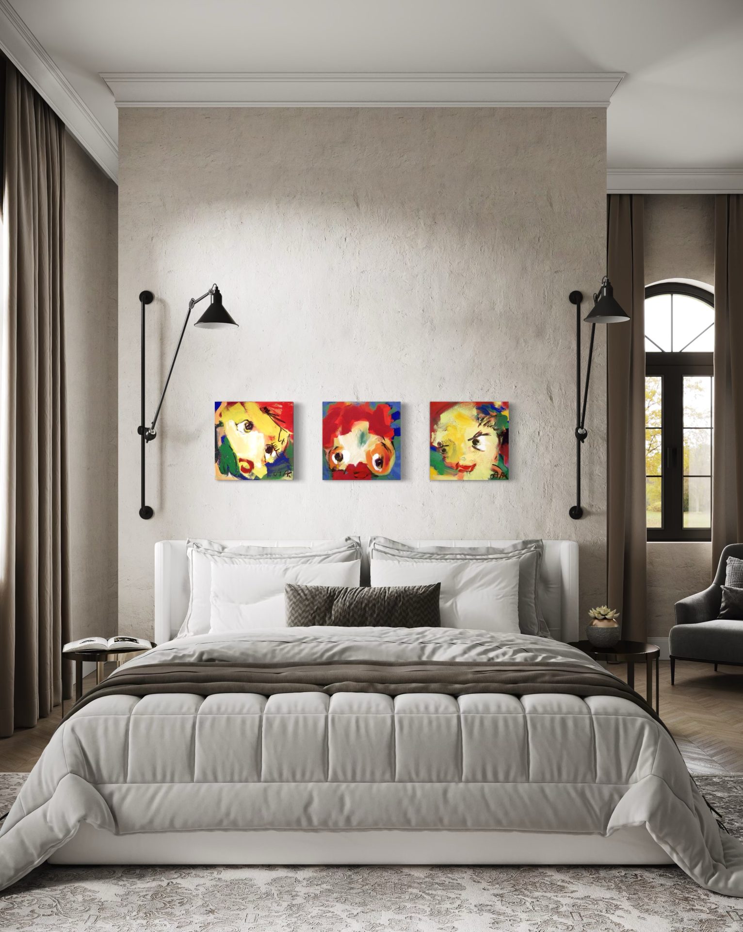 Acrylic Paint K248-09-Gelber-Kopf-I-K247-08-Roter-Lockenkopf-K251-09-Gelber-Kopf-II-Schlafzimmer