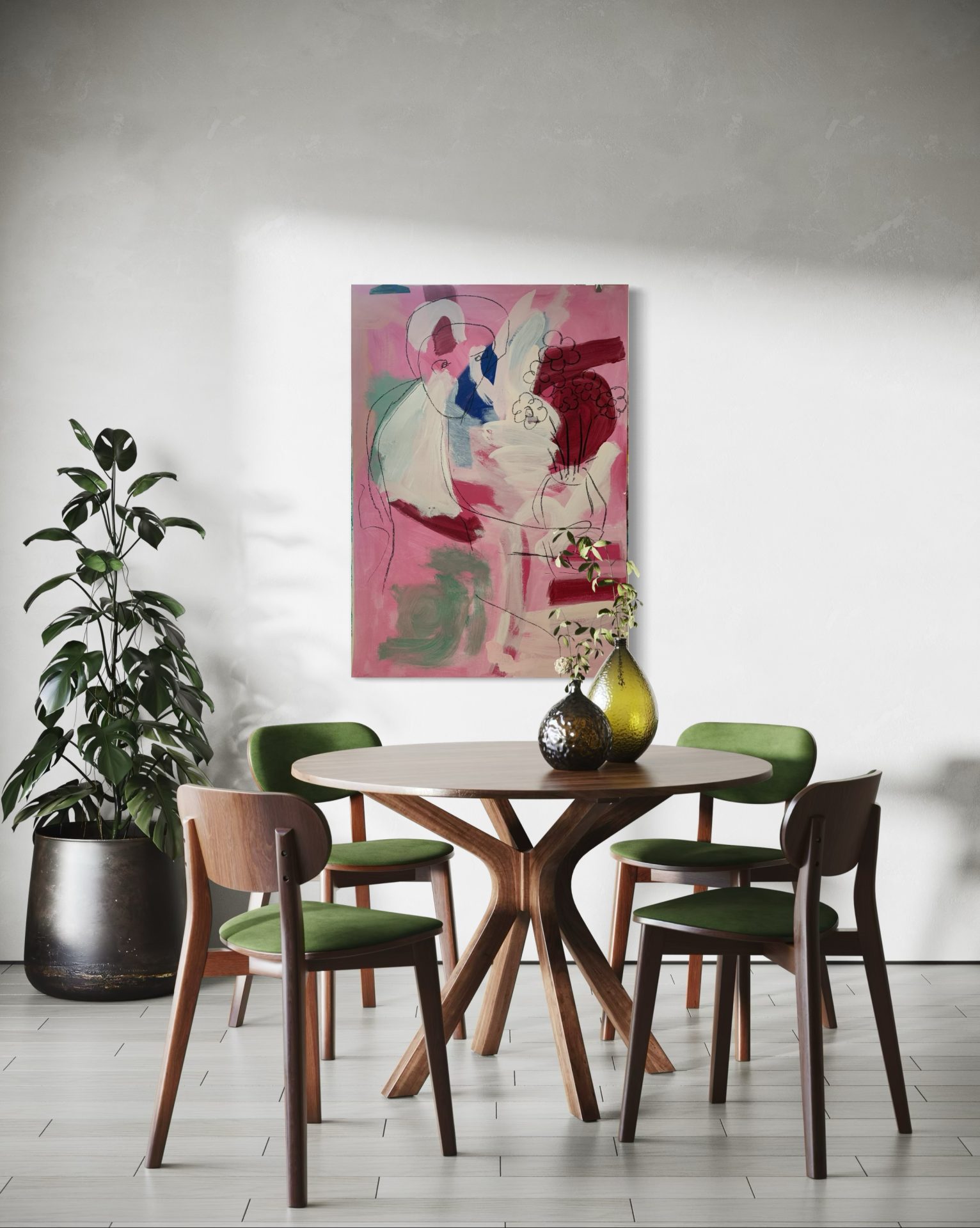 acrylic K265-22-Frau-mit-Vase-Esstisch-001