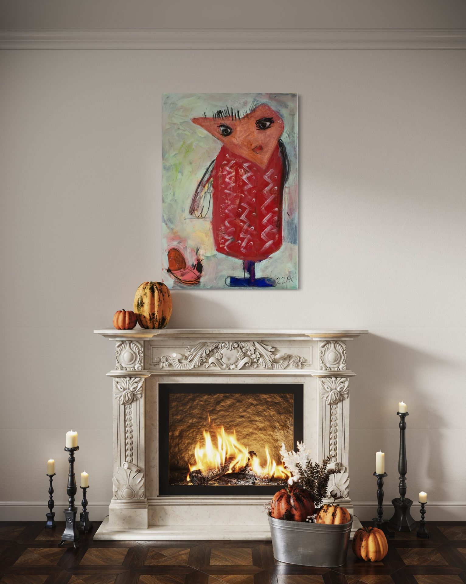 Acryl K264-22-Maedchen-im-Kleid-Kamin-001 Acryl K264-22-Maedchen-im-Kleid-Kamin-001